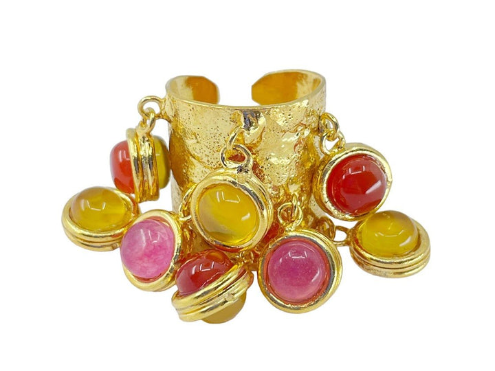 Carnelian, Yellow Onyx, and Pink Jade Candies Ring