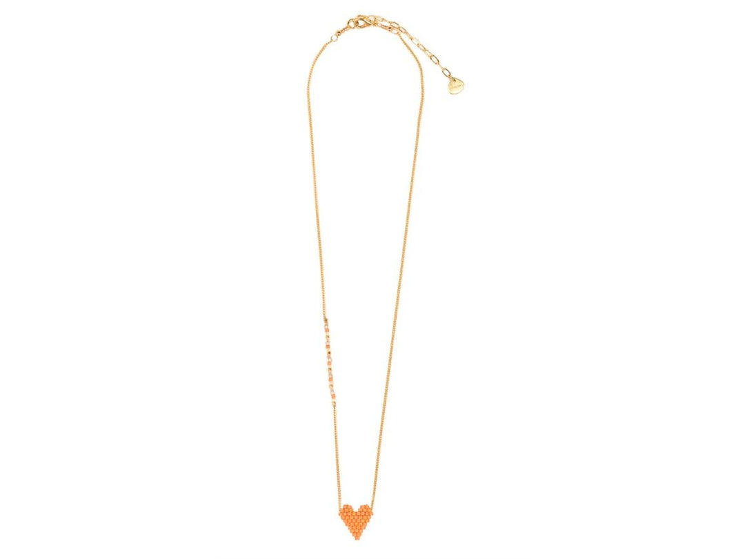 Orange Beaded Heart Necklace