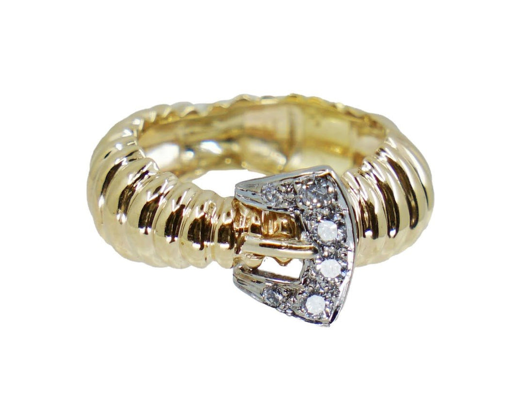 14k Buckle Ring with Diamonds