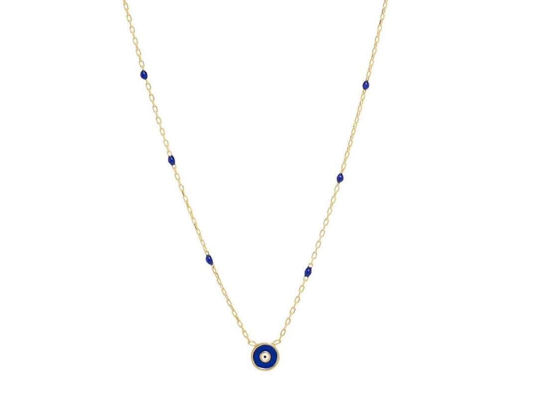 Gold and Navy Bead Evil Eye Charm Necklace