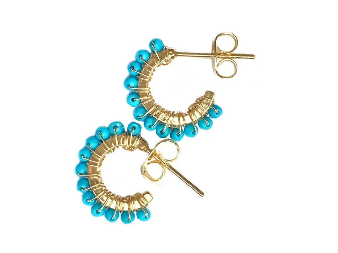 Turquoise Wire-Wrapped Hoops