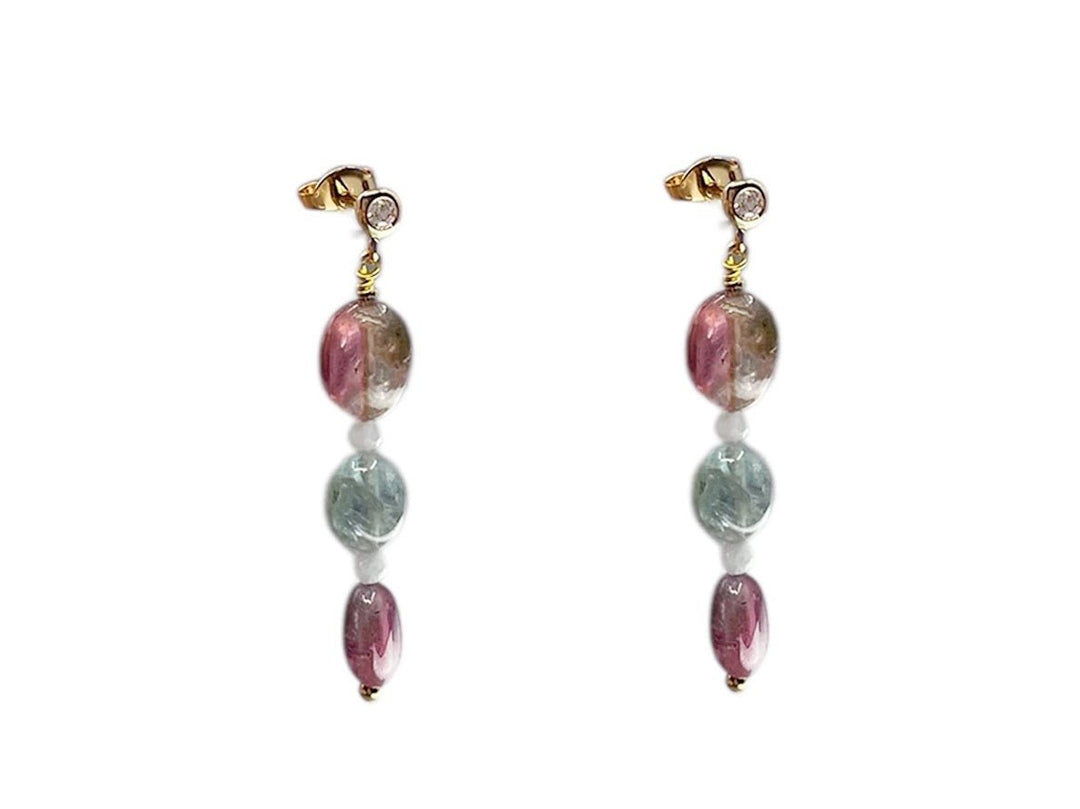 Kyanite, Morganite, and Tourmaline Drop Earrings