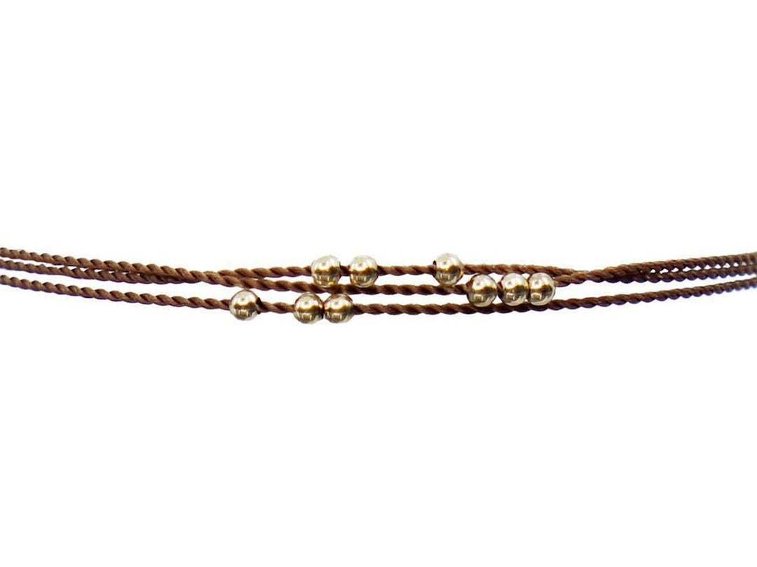 14k and Brown Triple-Cord Bracelet with Beads