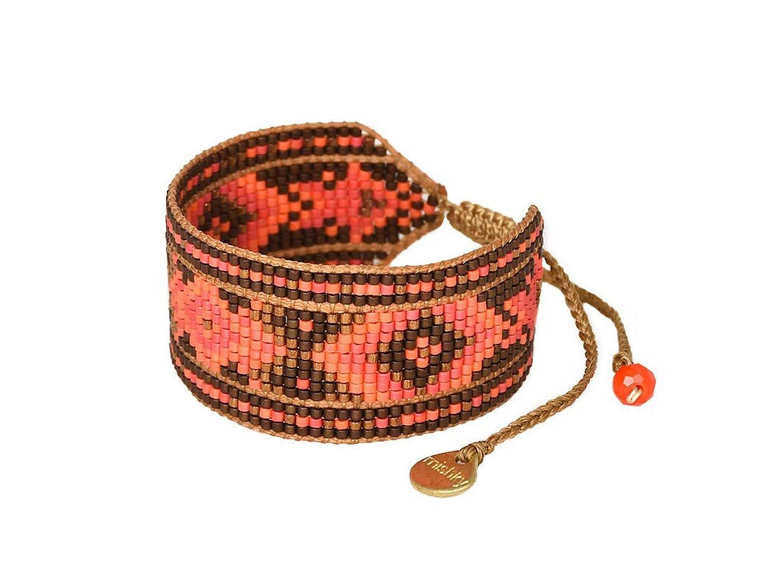 Orange and Brown Diamond Evil Eye Beaded Bracelet