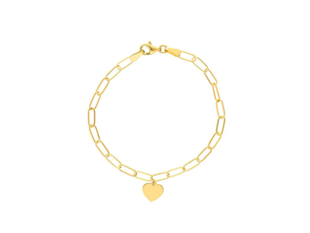 14k Heart Charm Bracelet with Paper Clip Chain