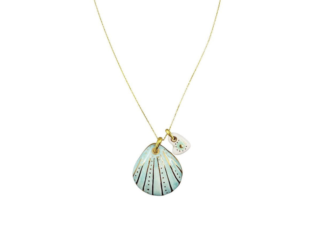 Handpainted Italian Porcelain Green and Gold Small Shell Charm