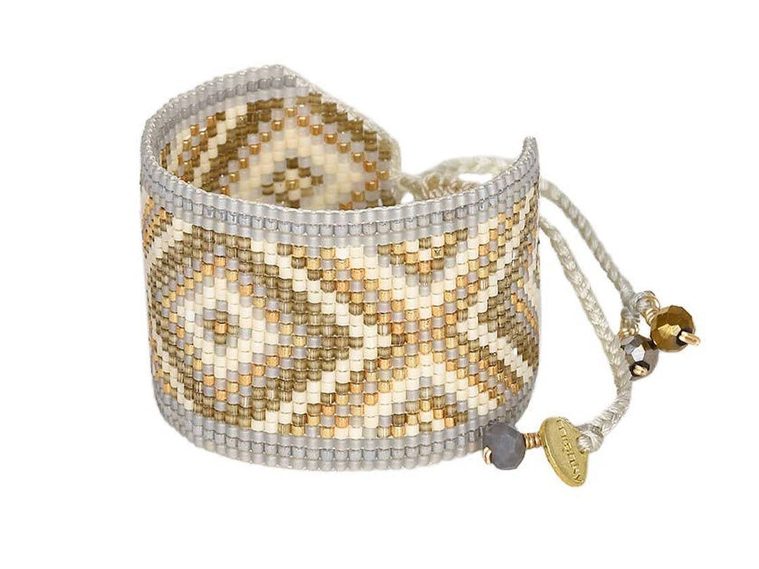 Olive, Gold, Beige, and Silver Geometric Bracelet