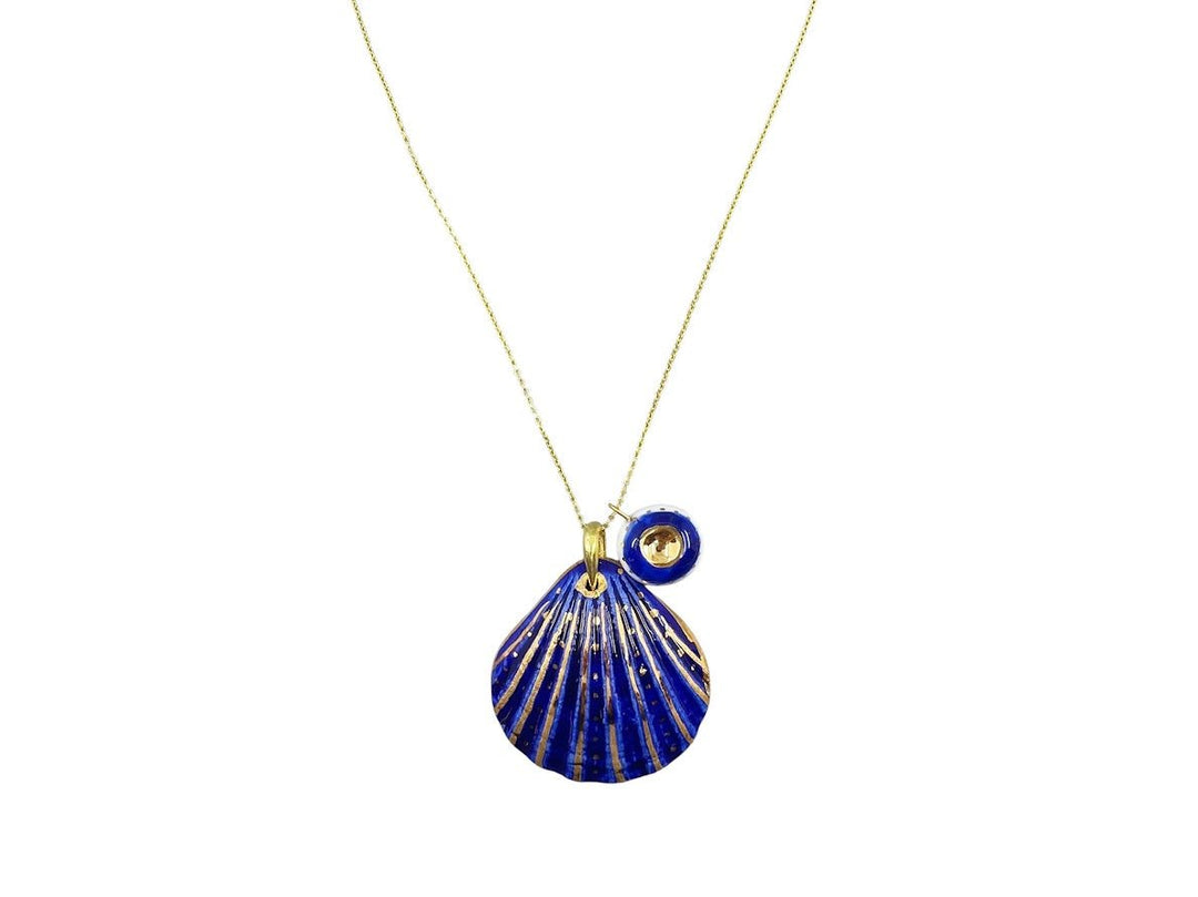 Handpainted Italian Porcelain Navy and Gold Shell Charm