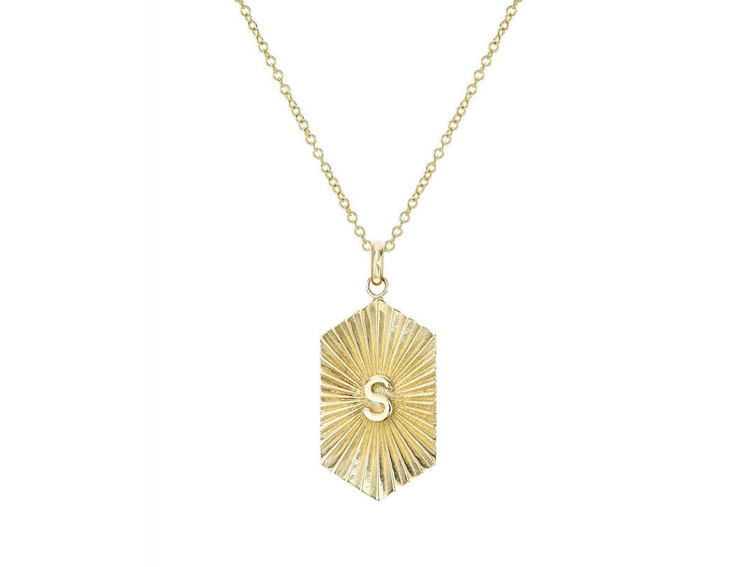 14k Pleated Shield with Initial Necklace