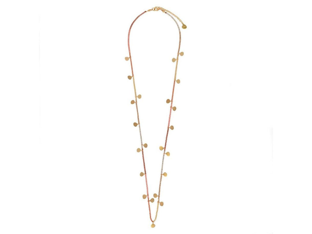 Ombre Neutral Beaded Necklace with Gold Discs