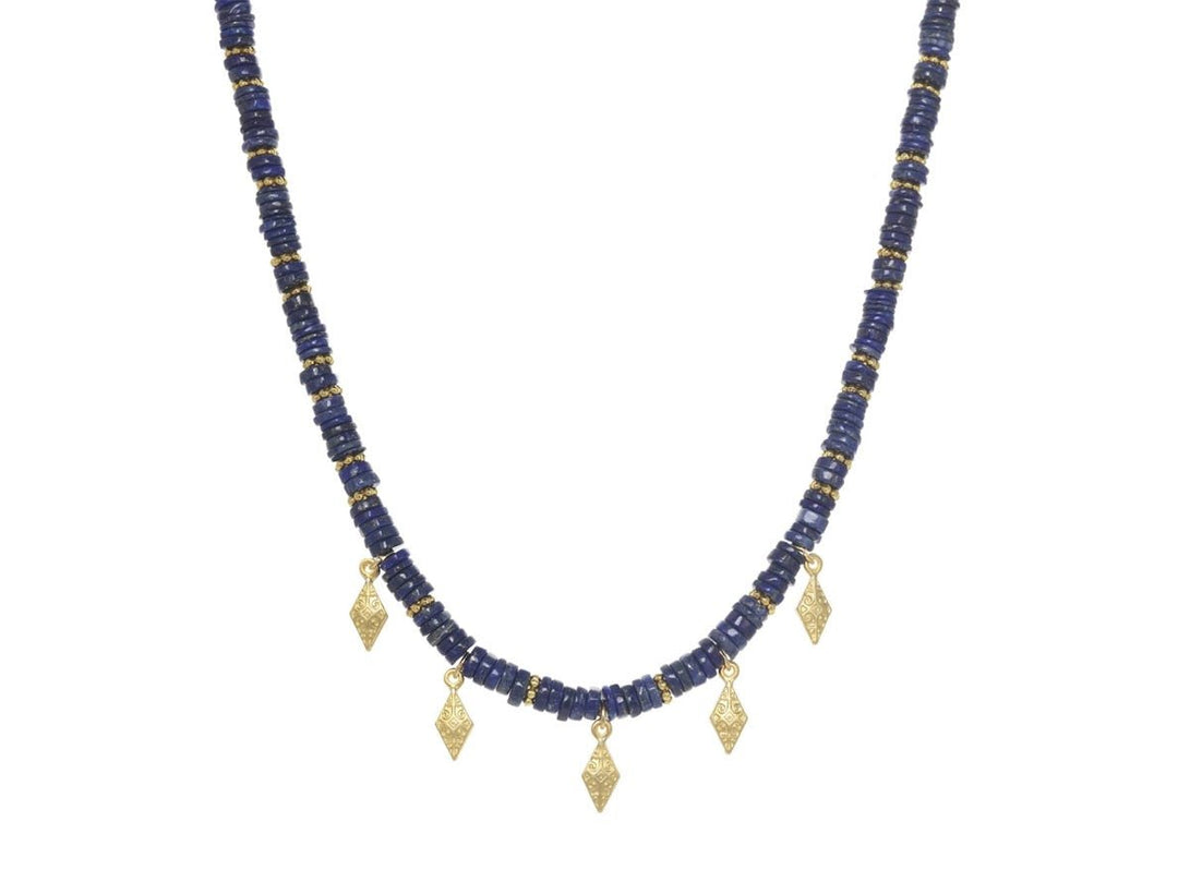 Lapis Heishi Necklace with Filigree Drops