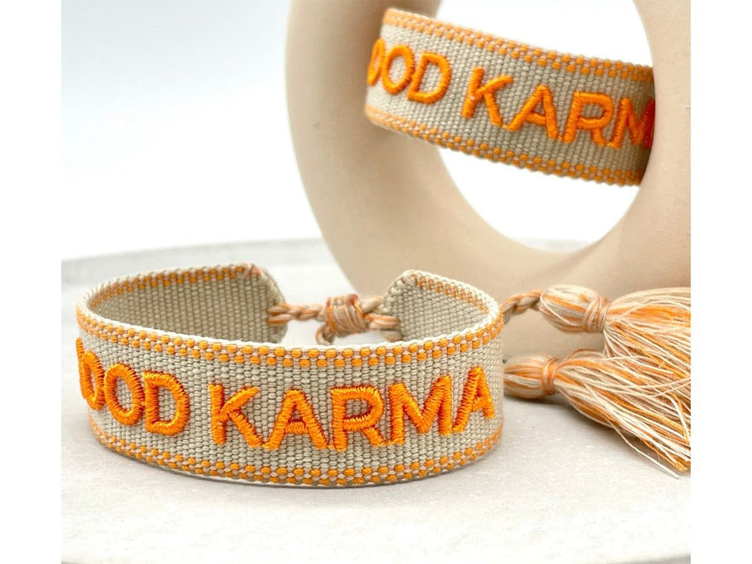 Woven Good Karma Bracelet in Orange and Khaki