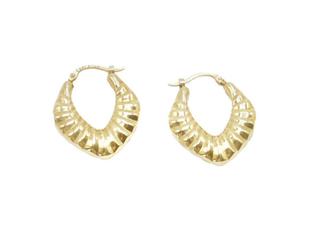 14k Vintage Pointed Ribbed Hoops