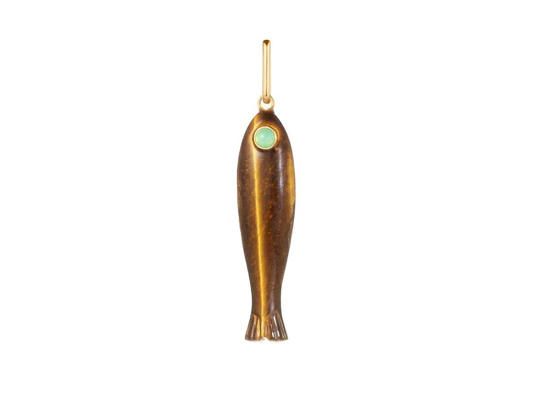 Tiger Eye Fish Charm with Chrysoprase Eye