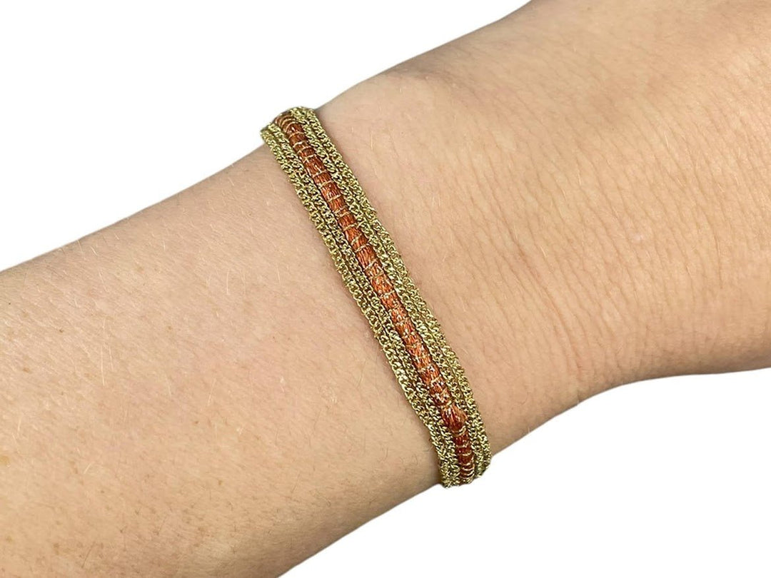 Narrow Orange Striped Chain Bracelet
