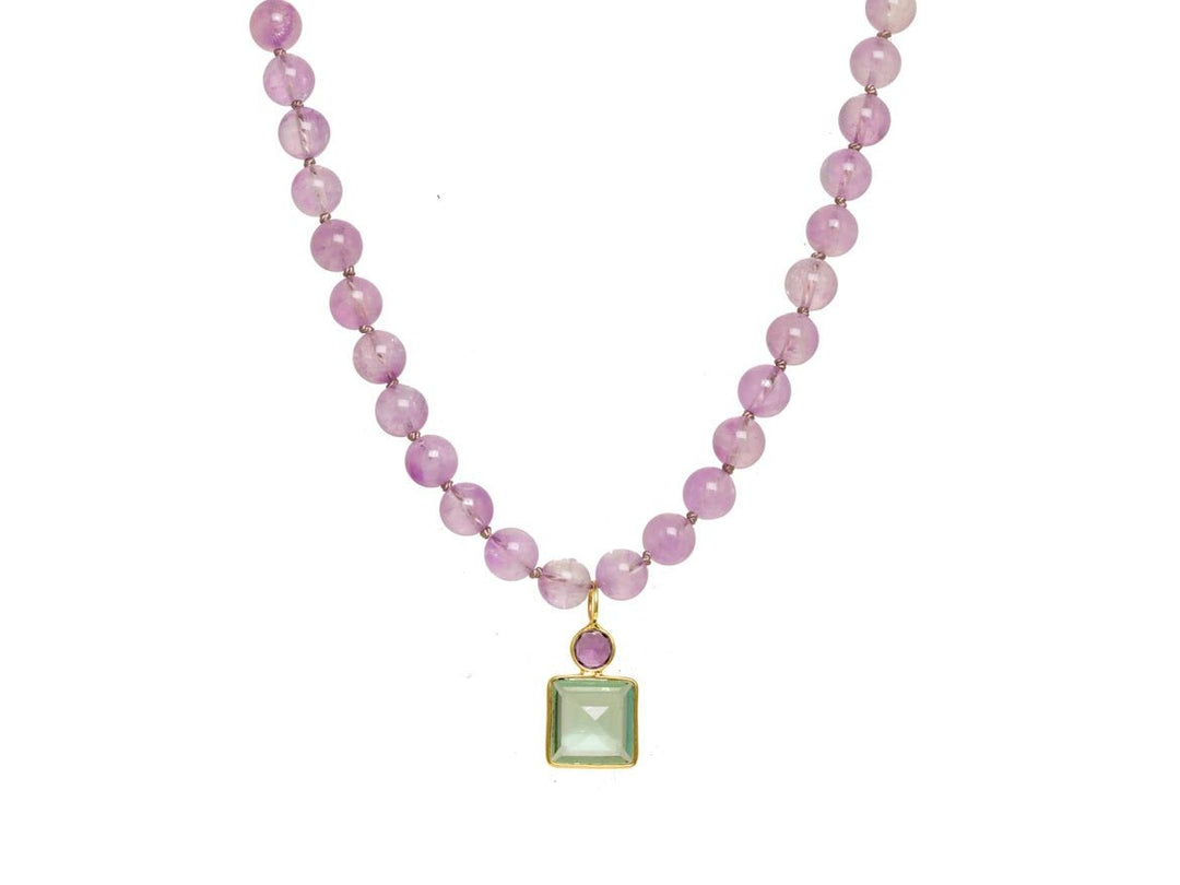 Amethyst Necklace with Green Quartz Pendant