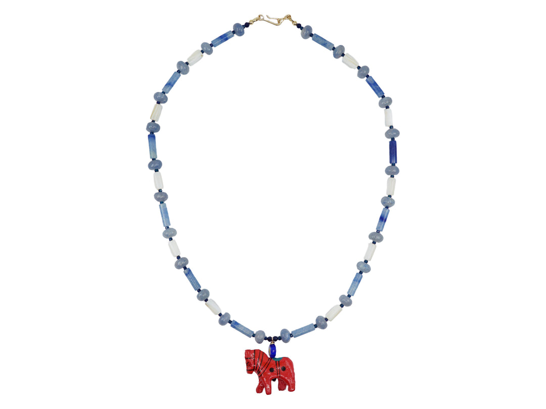 Blue Aventurine and MOP Necklace with Vintage Horse Charm