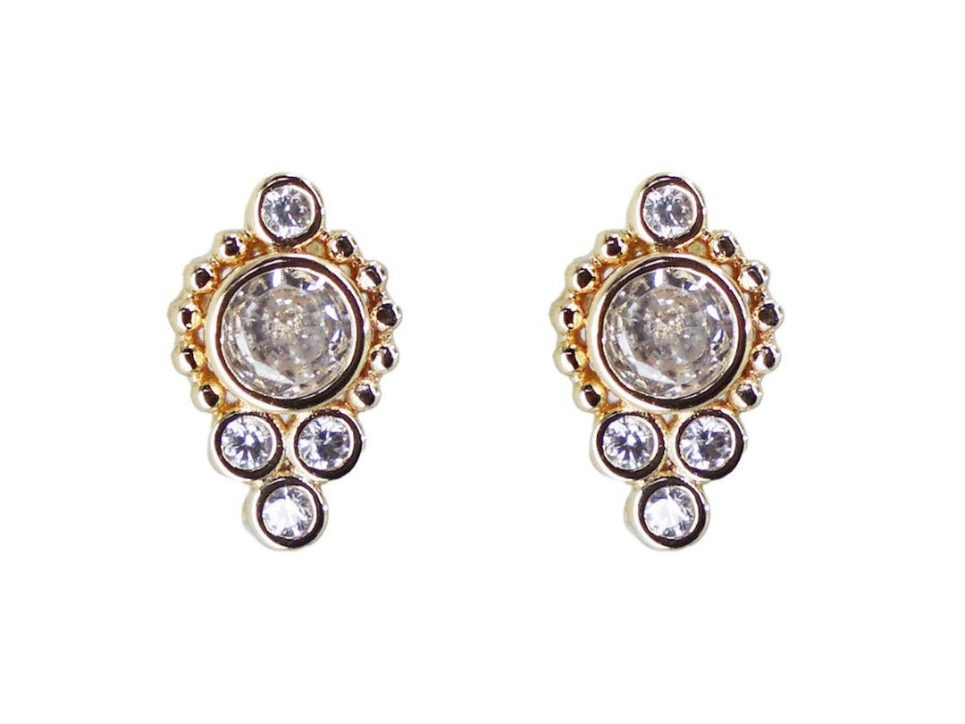 Gold Shield Stud Earrings with CZs
