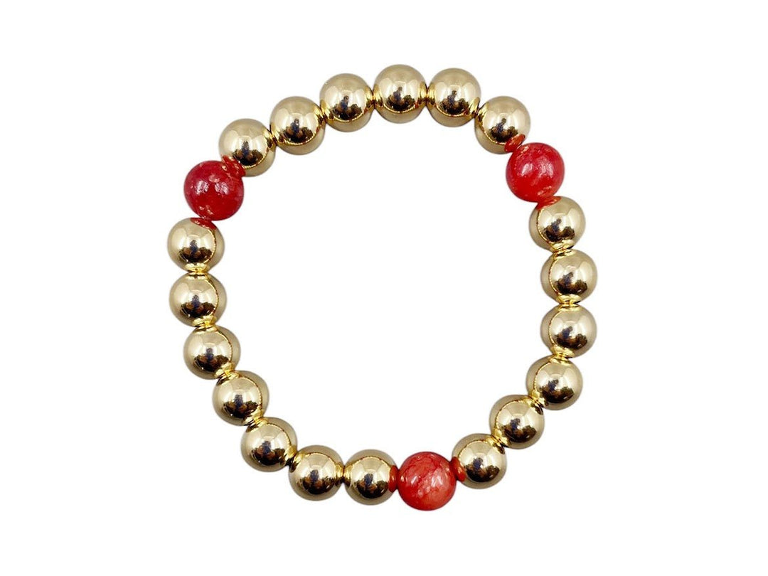 8mm Gold Bead Bracelet with 3 Carnelian Balls