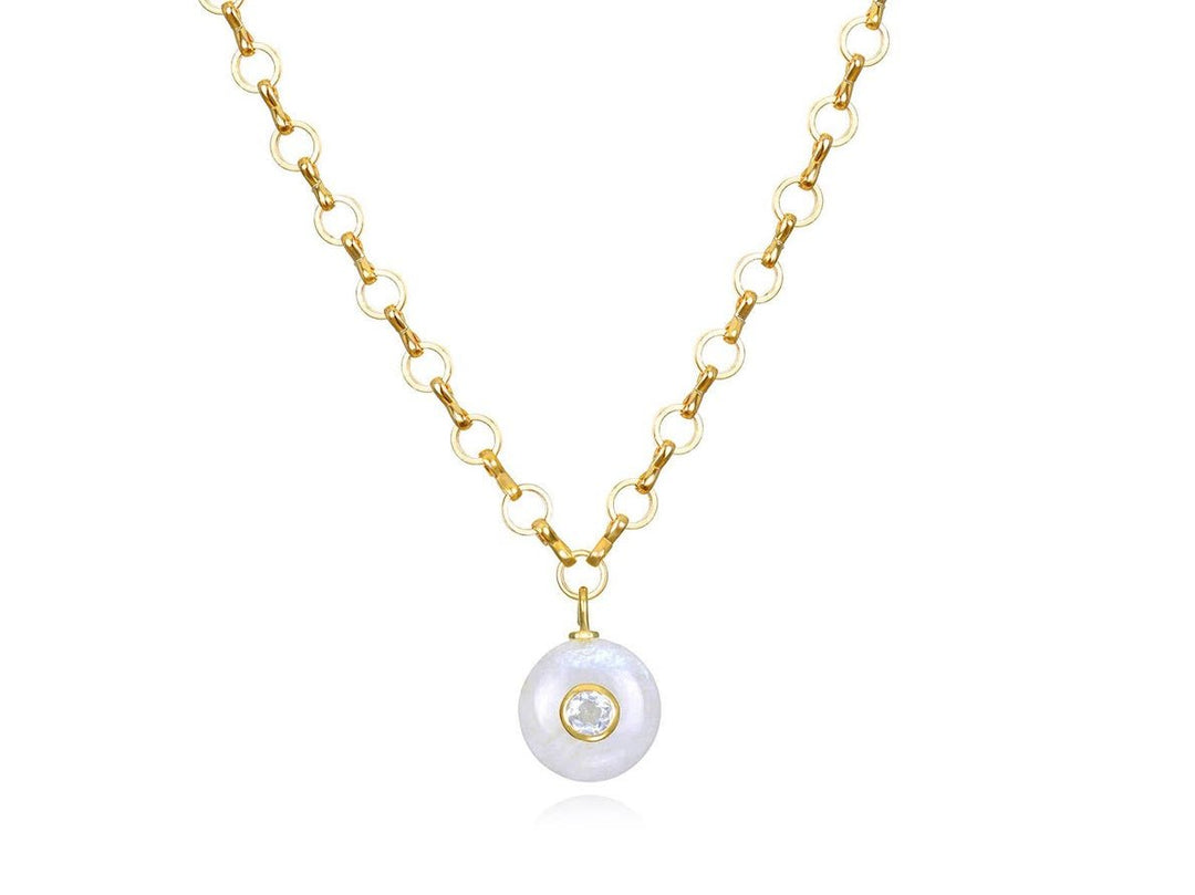 Rainbow Moonstone and White Topaz Charm Necklace