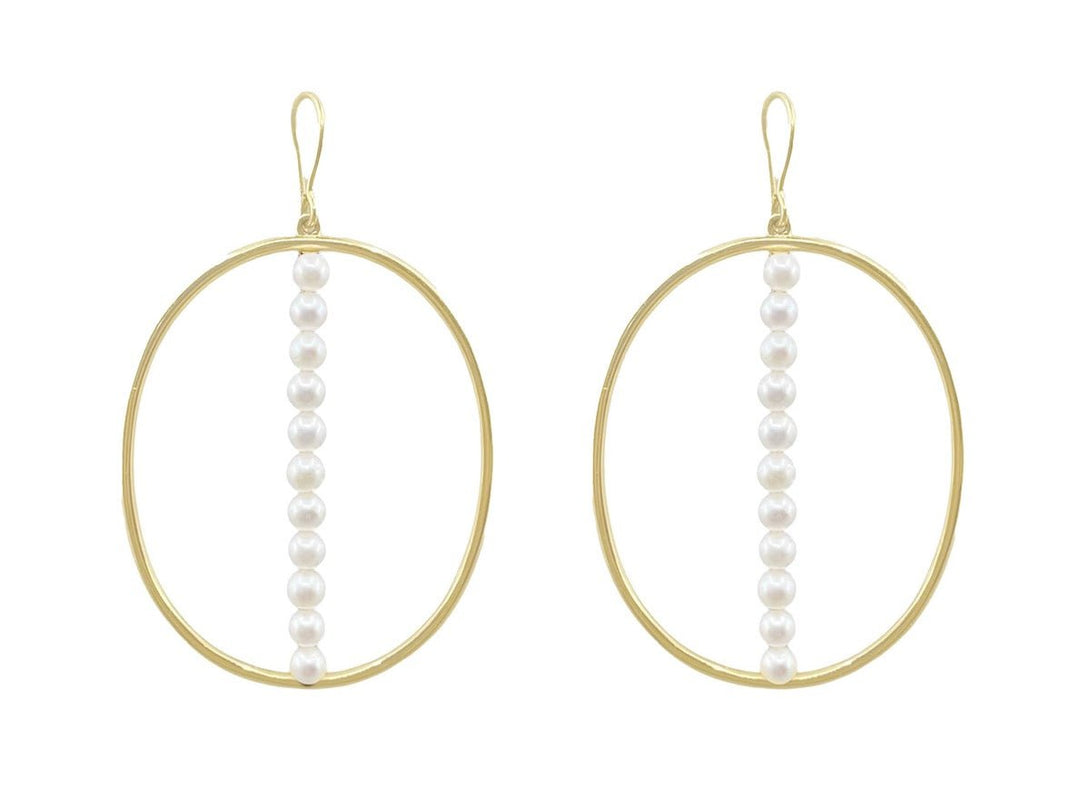 14k Oval Pearl Drop Earrings