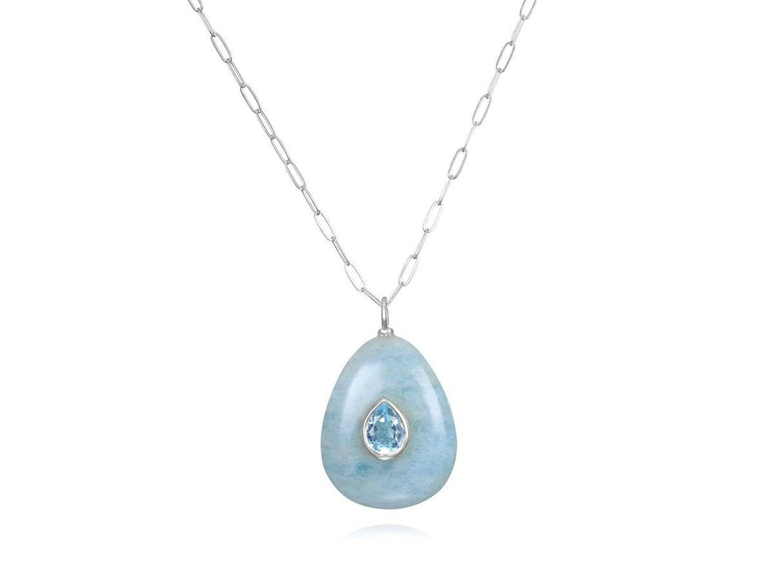Aquamarine and Sky Blue Topaz Charm Necklace in SS