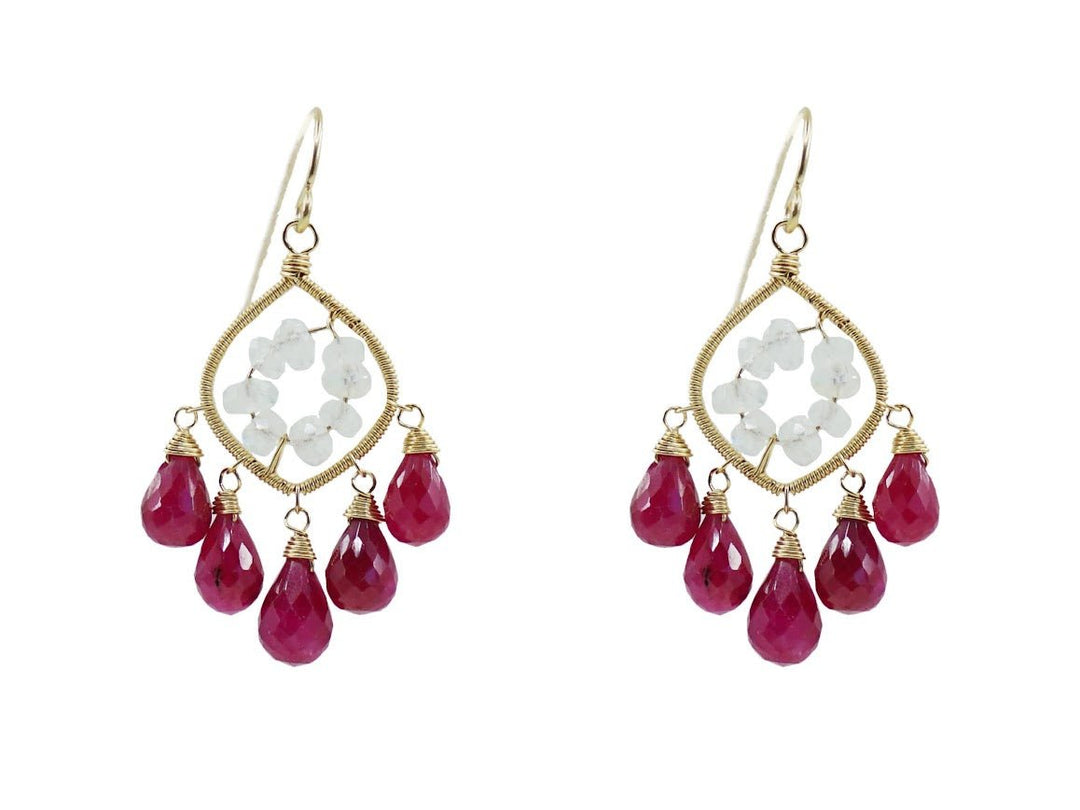 Ruby and Moonstone Drop Earrings