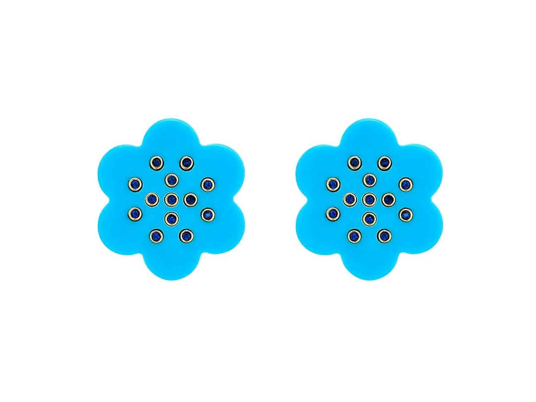Turquoise and Blue CZ Camellia Studs