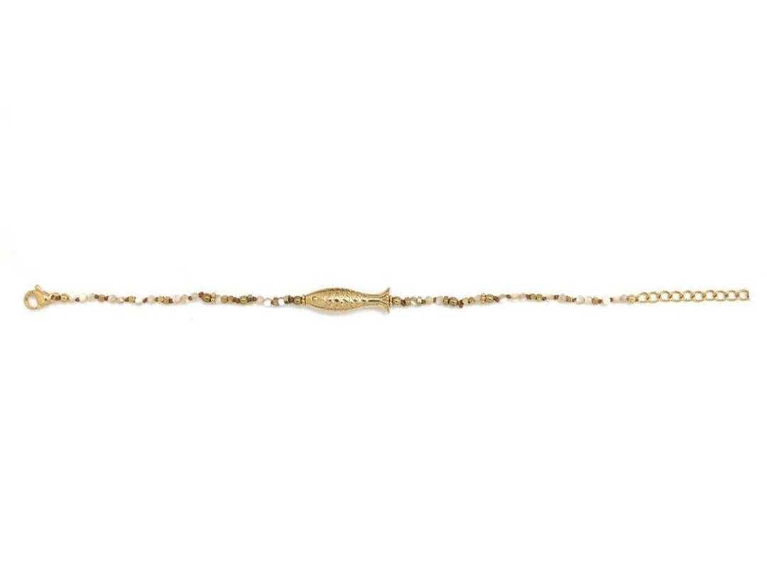 White Bead Bracelet with Fish Charm