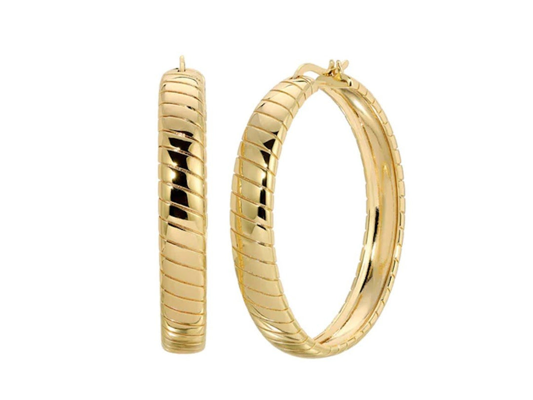 Large Gold Cobra Chain Hoop Earrings