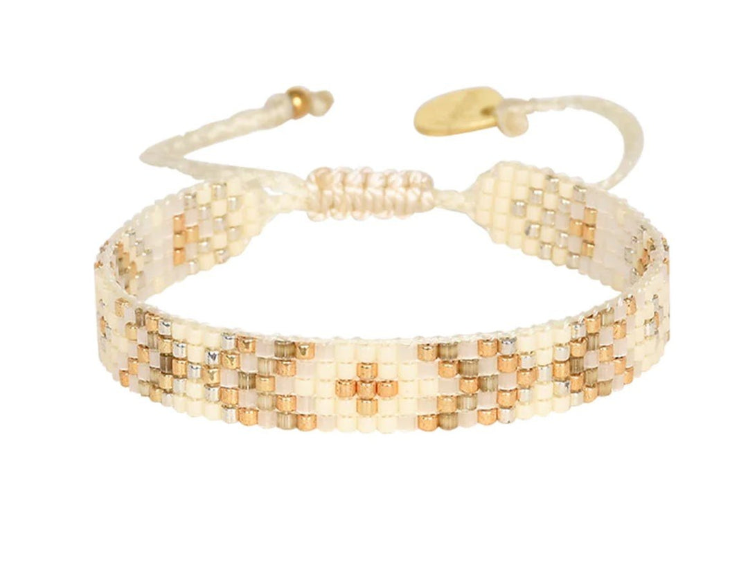 Narrow Neutral Colors Beaded Diamond Pattern Bracelet