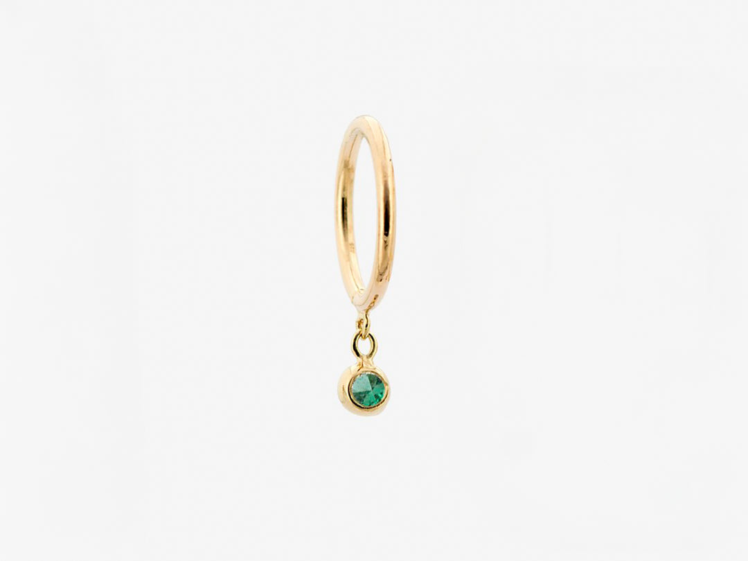 14k 8mm Emerald Droplet Huggie Hoop