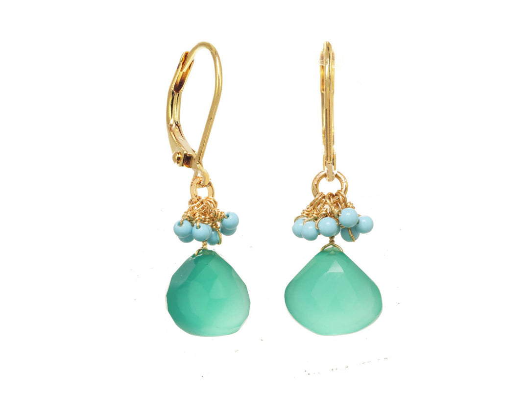 Green Onyx and Turquoise Cluster Earrings