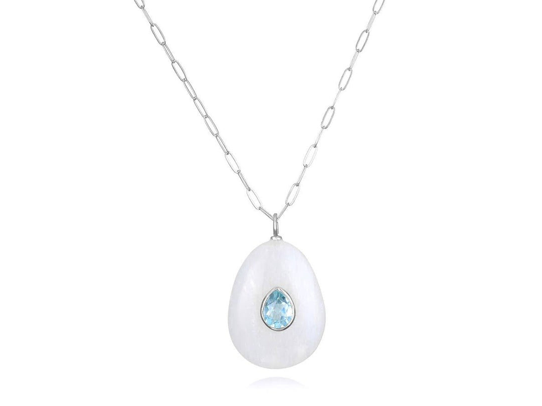 Moonstone and Sky Blue Topaz Charm Necklace in SS