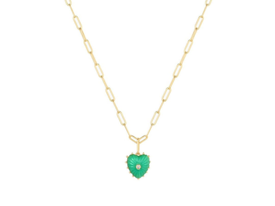 Chrysoprase Heart Charm Necklace with CZ