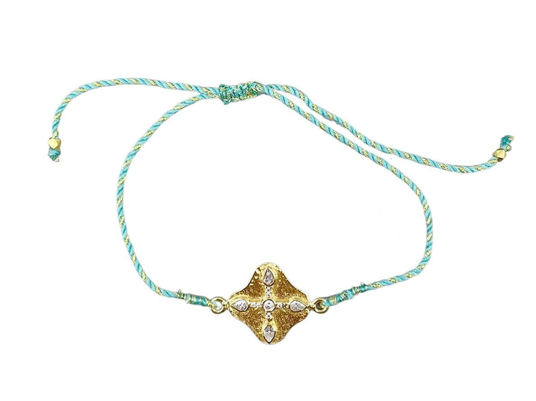 Turquoise Cord Bracelet with Gold and Zircon Charm