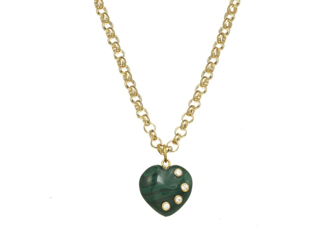 Malachite and CZ Heart Charm Necklace