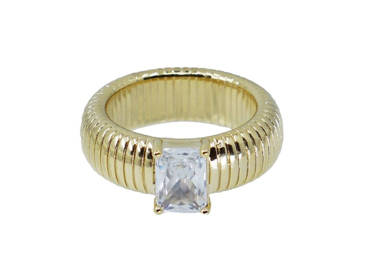 Gold CZ Solitaire Band Ring