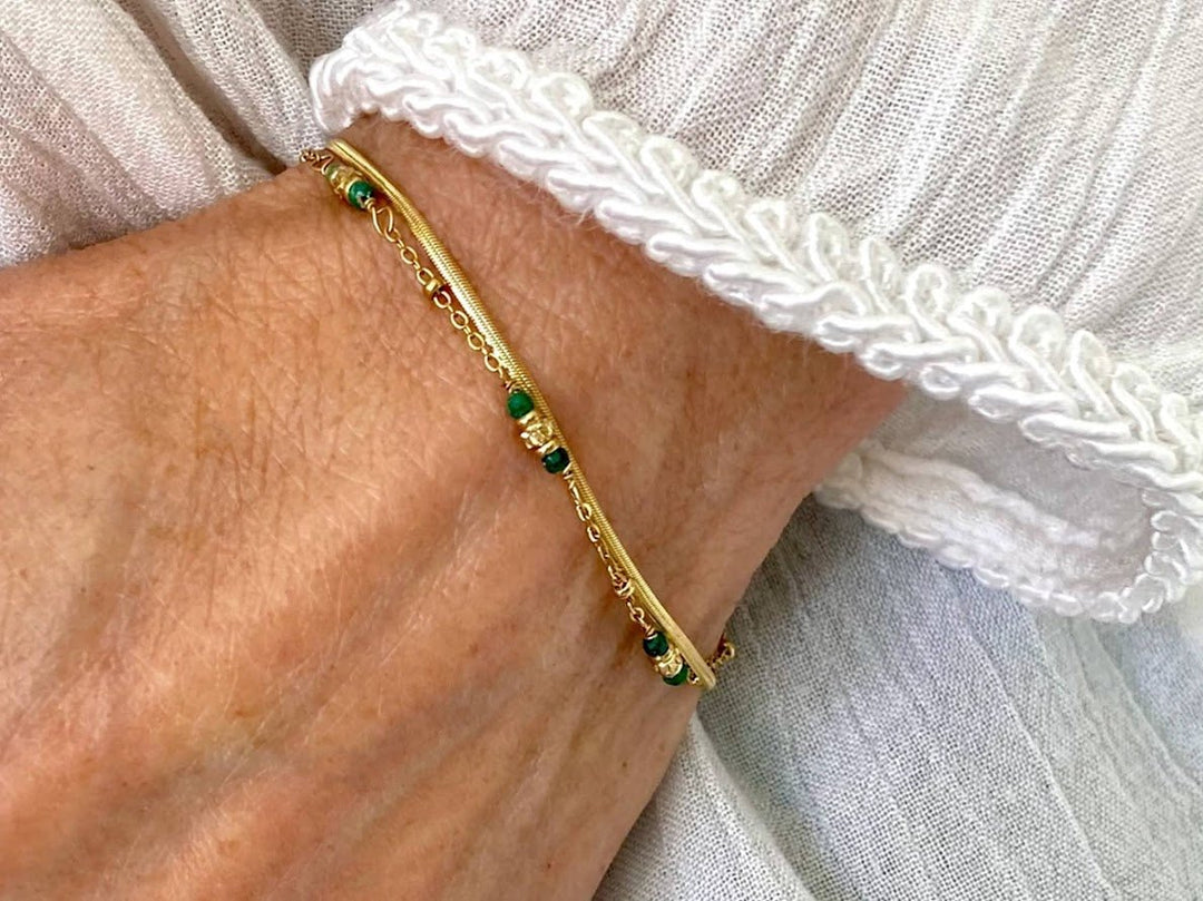 Green Jasper and Snake Chain Bracelet