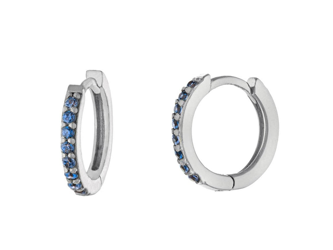 Silver Huggie Hoops with Blue CZs