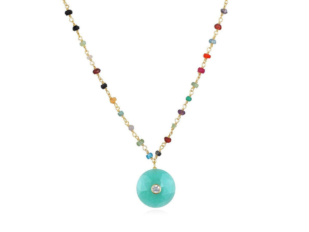 Amazonite and White Topaz Charm Necklace with Gemstone Roundels