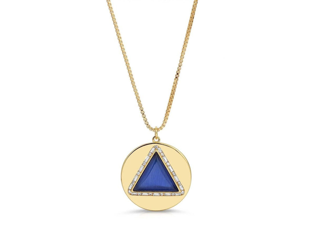 Blue Tigers Eye Triangle Charm Necklace