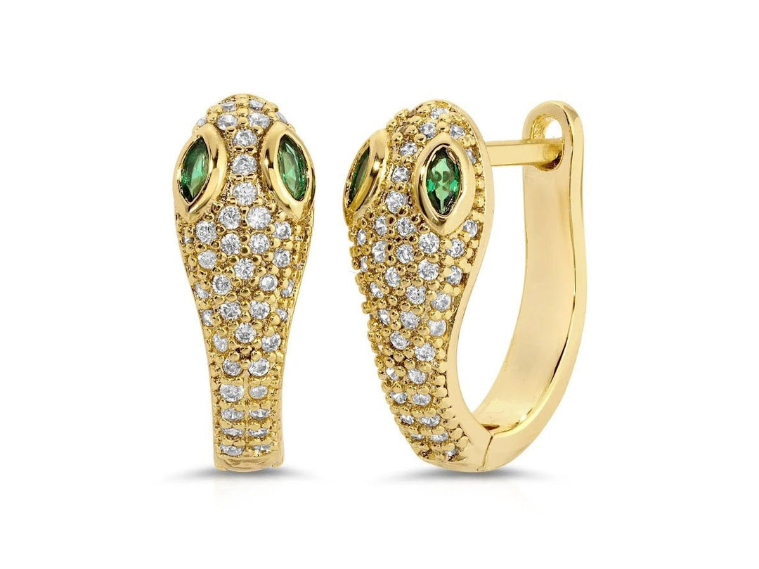 Gold Snake Huggie Hoops with CZs