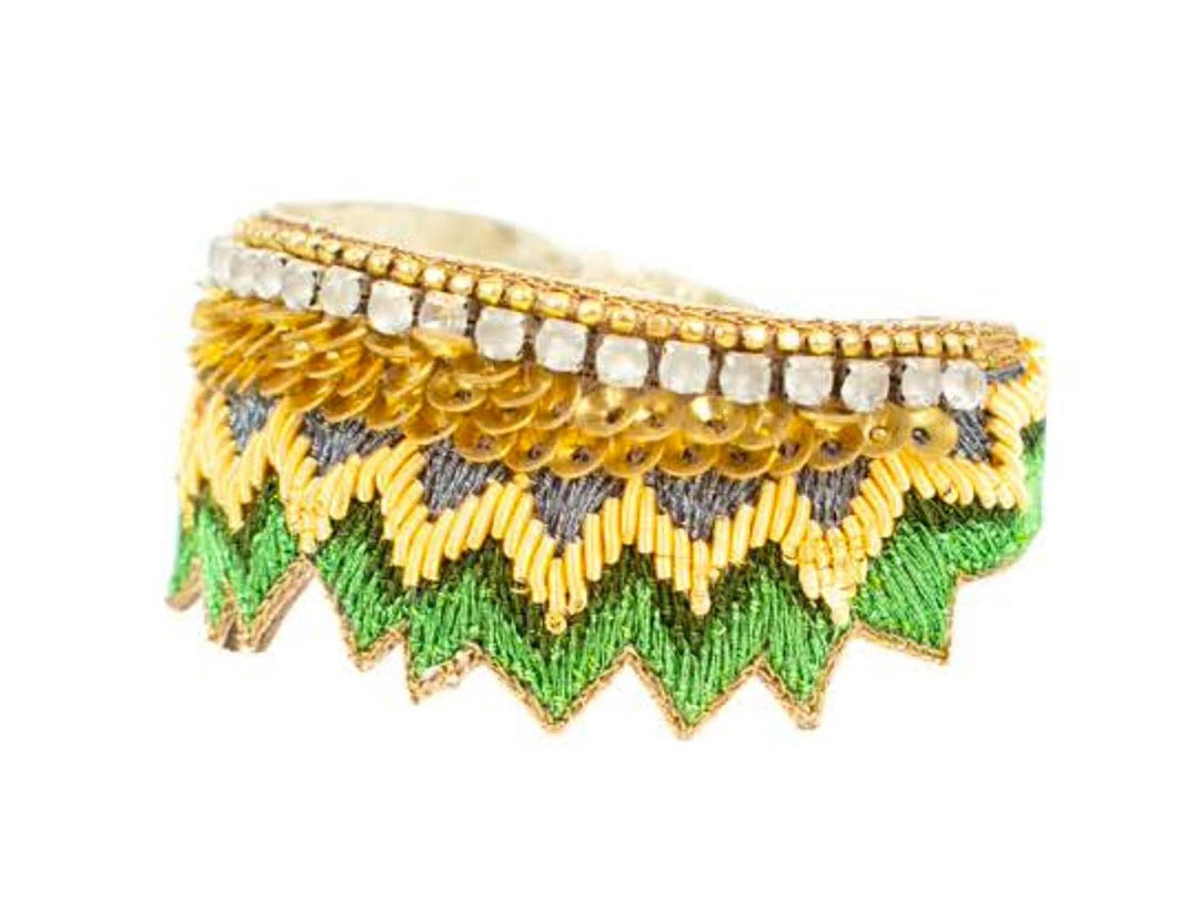 Grass and Gold ZigZag Embroidered Cuff