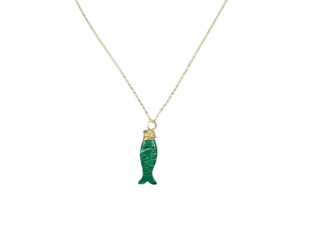 Malachite Fish Charm Necklace