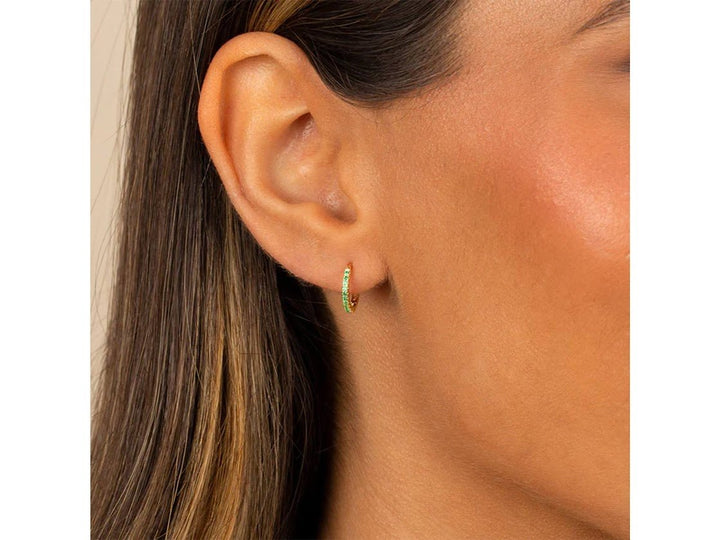 Green CZ Pave Huggie Earrings
