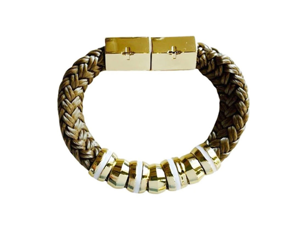 Gold Woven Bracelet with Enamel Beads