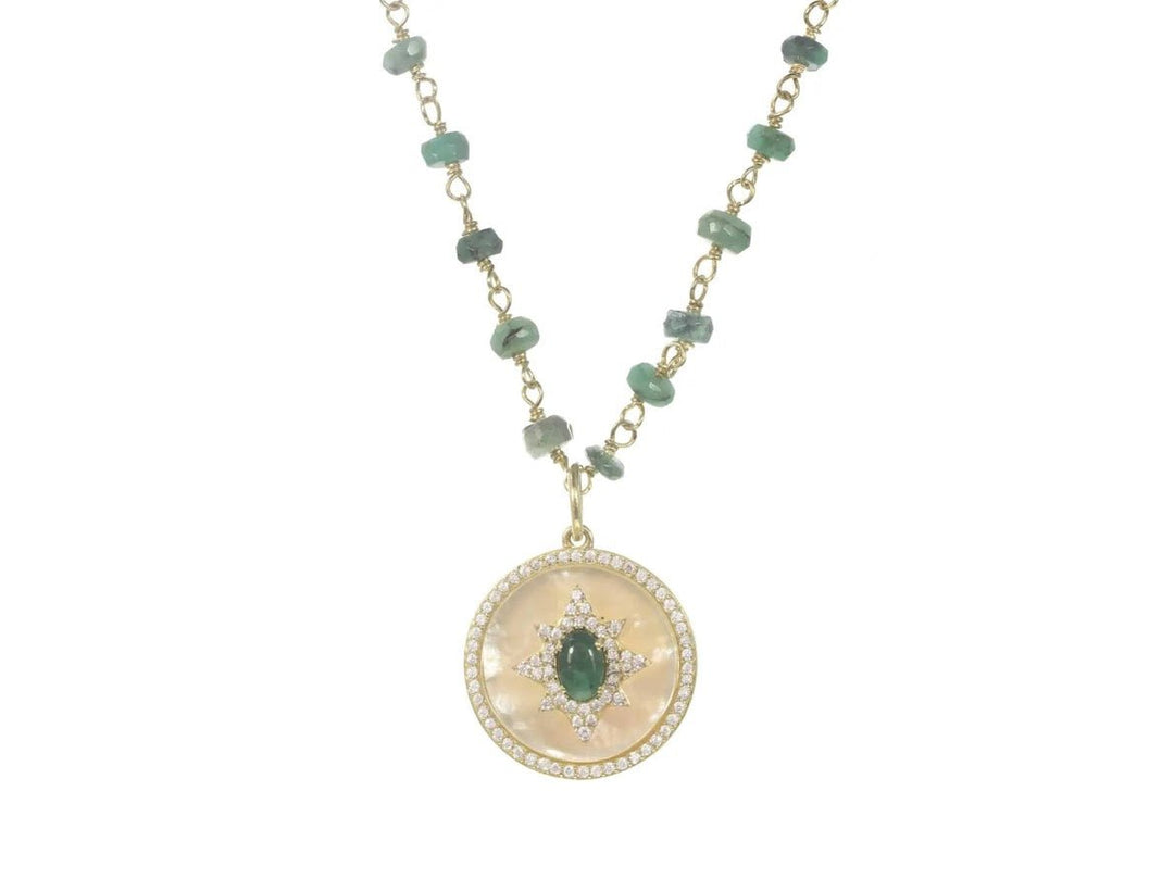 MOP and Emerald Charm Necklace