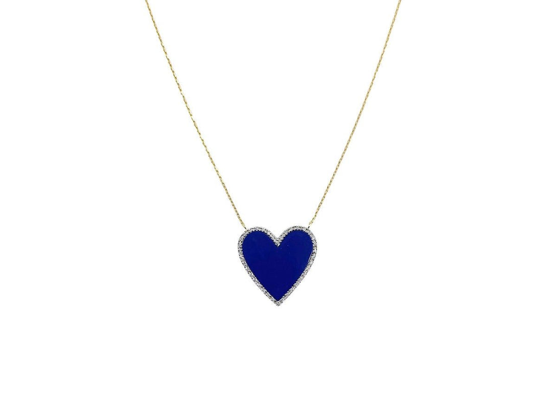 14k Lapis and Diamond Heart Charm Necklace