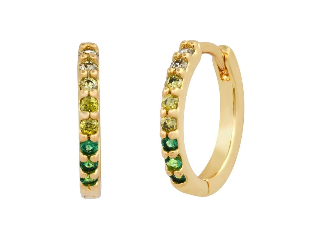 Gold Huggies with Ombre Green Pave CZs